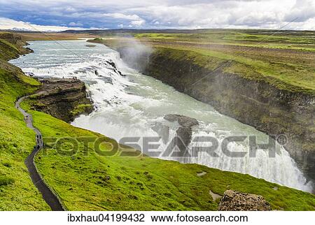 Stock Image - Gullfoss Waterfall, River Hvita, Haukadalur, Iceland, Europe. Fotosearch
