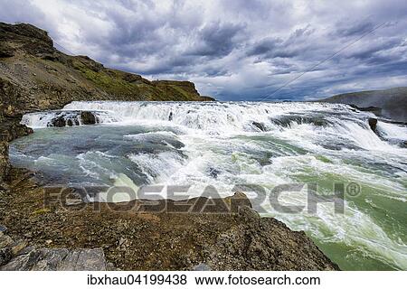 Gullfoss Waterfall, River Hvita, Haukadalur, Iceland, Europe View Large Photo Image Stock Photo - Gullfoss Waterfall, River Hvita, Haukadalur, Iceland, Europe. Fotosearch