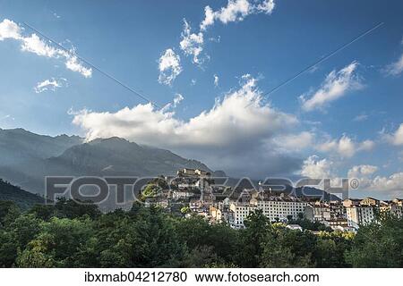 Historic centre in front of mountains, Corte, Corsica, France, Europe View Large Photo Image Stock Image - Historic centre in front of mountains, Corte, Corsica, France, Europe. Fotosearch