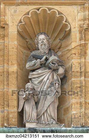 Stock Image - Holy sculpture in a niche at the baroque pilgrimage church of Maria Hilf, Amberg, Upper Palatinate, Bavaria, Germany, Europe. Fotosearch