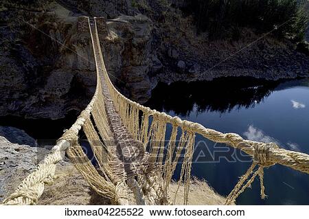 Last intact Inca rope bridge, rope bridge made of braided ichu grass (Stipa ichu), over the Apurimac, Peru, South America View Large Photo Image Stock Image - Last intact Inca rope bridge, rope bridge made of braided ichu grass (Stipa ichu), over the Apurimac, Peru, South America. Fotosearch