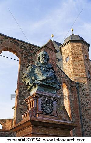 Picture - Monument to Count Philipp Ludwig II. and Walloon church, ruins, Hanau, Hesse, Germany, Europe. Fotosearch