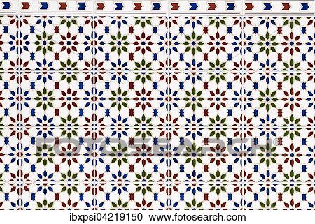 Stock Image - Ornate tiled wall mosaic, Cartama, Andalusia, Spain, Europe. Fotosearch
