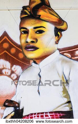 Painted image of a traditionally dressed man on a house wall, district Kampung Bakar Batu, Malacca or Melaka, Malaysia, Asia View Large Photo Image Stock Photograph - Painted image of a traditionally dressed man on a house wall, district Kampung Bakar Batu, Malacca or Melaka, Malaysia, Asia. Fotosearch