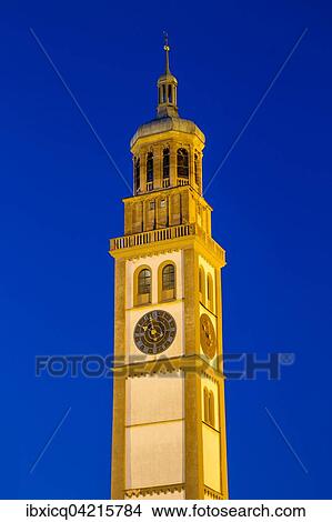 Picture - Perlachturm in the evening, Augsburg, Bavaria, Germany, Europe. Fotosearch