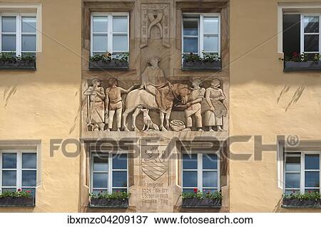 Stock Photo - Relief from 1924, town hall, Amberg, Upper Palatinate, Bavaria, Germany, Europe. Fotosearch