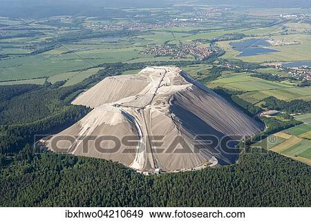 Stock Photo - Salt mountain, Monte Kali, Wintershall potash plant, K + S KALI GmbH, Werra valley, Aerial View, herring, Werra, Hessen, Germany, Europe. Fotosearch