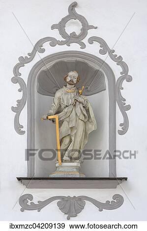Stock Photo - Sculpture of St. Joseph of Nazareth, in an alcove in a 1772 Mansion, Georgenstrasse 33, Amberg, Upper Palatinate, Bavaria, Germany, Europe. Fotosearch