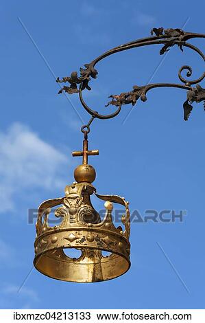 Signboard for the Gasthaus Zur Goldenen Krone, guesthouse, blue sky, Leinburg, Middle Franconia, Bavaria, Germany, Europe View Large Photo Image Stock Image - Signboard for the Gasthaus Zur Goldenen Krone, guesthouse, blue sky, Leinburg, Middle Franconia, Bavaria, Germany, Europe. Fotosearch