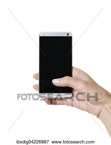Smartphone with black screen in hand, cut out View Large Photo Image Stock Photo - Smartphone with black screen in hand, cut out. Fotosearch