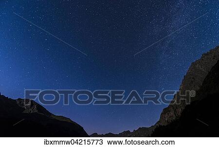 Stock Image - Starry sky at night, Rohrmoos-Untertal, Schladming Tauern, Alps, Styria, Austria, Europe. Fotosearch