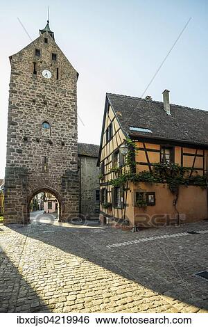 Tour de Garde de la Ville, 1291 Dolder, city gate with half-timbered house, Riquewihr, Alsace, France, Europe View Large Photo Image Stock Photograph - Tour de Garde de la Ville, 1291 Dolder, city gate with half-timbered house, Riquewihr, Alsace, France, Europe. Fotosearch