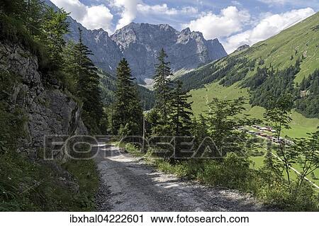 Trail, Laliderer Walls mountains behind, Almdorf Eng at the bottom right side, Eng Alm, Karwendel, Tyrol, Austria, Europe View Large Photo Image Stock Image - Trail, Laliderer Walls mountains behind, Almdorf Eng at the bottom right side, Eng Alm, Karwendel, Tyrol, Austria, Europe. Fotosearch