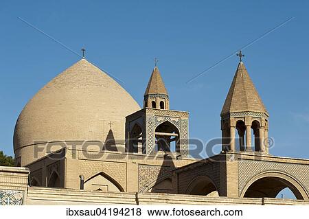 Stock Photo - Vank Cathedral, Armenian Apostolic Church, dome and bell tower, St. Mary's Church or Maryam Church, Armenian quarter New Jolfa, Julfa, Isfahan, Iran, Asia. Fotosearch