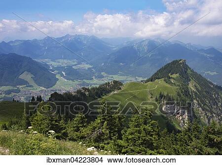 View from Hochgern mountain, Zwolferspitz and Hochgern house on the right, Unterwossen in the valley on the left, Chiemgau Alps, Chiemgau, Upper Bavaria, Bavaria, Germany, Europe View Large Photo Image Picture - View from Hochgern mountain, Zwolferspitz and Hochgern house on the right, Unterwossen in the valley on the left, Chiemgau Alps, Chiemgau, Upper Bavaria, Bavaria, Germany, Europe. Fotosearch