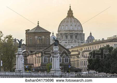 View from the Ponte Sant'Angelo to St. Peter's dome at sunset, Rome, Lazio, Italy, Europe View Large Photo Image Stock Photograph - View from the Ponte Sant'Angelo to St. Peter's dome at sunset, Rome, Lazio, Italy, Europe. Fotosearch