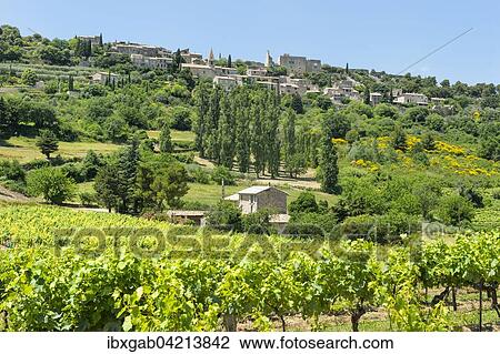 Stock Image - View of Le Crestet village, Vaucluse, Provence Alpes Cote d'Azur, France, Europe. Fotosearch