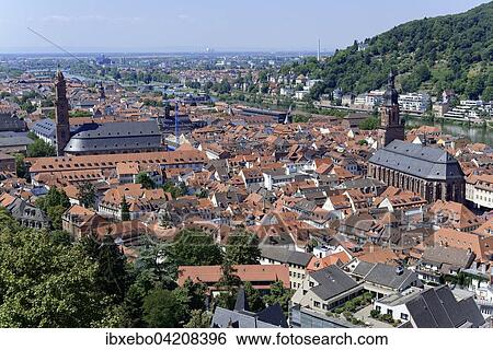 Stock Photograph - View of the historic centre and the River Neckar, Heidelberg, Baden-Wurttemberg, Germany, Europe. Fotosearch