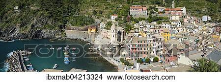 View of Vernazza with harbor, La Spezia Province, Cinque Terre, Liguria, Italy, Europe View Large Photo Image Picture - View of Vernazza with harbor, La Spezia Province, Cinque Terre, Liguria, Italy, Europe. Fotosearch