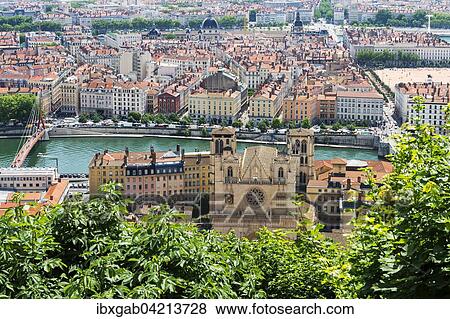 View over the Lyon Cathedral and the city from Fourviere Hill, Lyon, Rhone, France, Europe View Large Photo Image Stock Photo - View over the Lyon Cathedral and the city from Fourviere Hill, Lyon, Rhone, France, Europe. Fotosearch