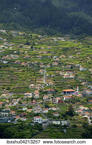Stock Photo - View village built on the sloping ground, Corrida das Feiteiras, Madeira, Portugal, Europe. Fotosearch