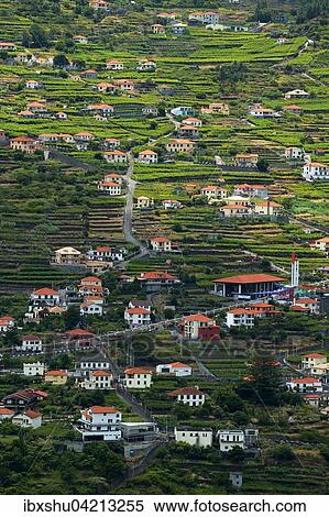 Stock Photography - View village built on the sloping ground, Corrida das Feiteiras, Madeira, Portugal, Europe. Fotosearch