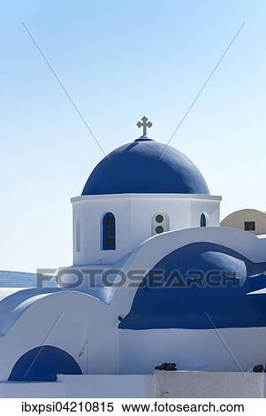 Whitewashed church with a blue dome in Oia, Santorini, Greece, Europe View Large Photo Image Stock Photography - Whitewashed church with a blue dome in Oia, Santorini, Greece, Europe. Fotosearch