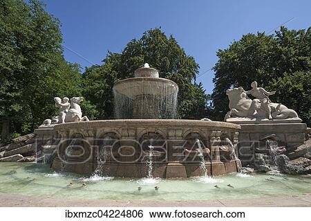 Stock Photograph - Wittelsbach Fountain built in 1895, Lenbachplatz, Munich, Upper Bavaria, Germany, Europe. Fotosearch