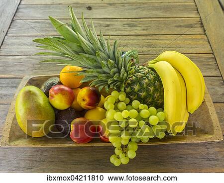 Wooden bowl full of fruit, bananas, pineapple, grapes, mango, nectarines View Large Photo Image Stock Image - Wooden bowl full of fruit, bananas, pineapple, grapes, mango, nectarines. Fotosearch