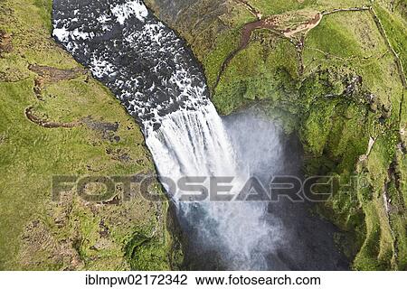 Aerial view, Seljalandsfoss waterfall on the edge of the highlands of Iceland, Europe View Large Photo Image Stock Image - Aerial view, Seljalandsfoss waterfall on the edge of the highlands of Iceland, Europe. Fotosearch