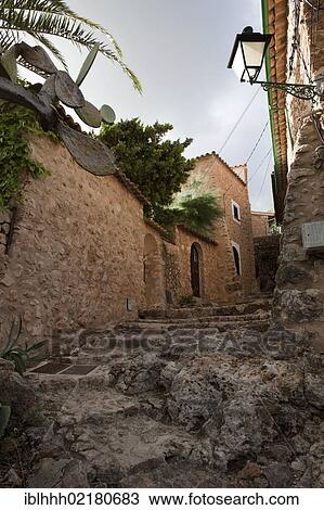 Stock Image - Alley, Fornalutx, Majorca, Balearic Islands, Spain, Europe. Fotosearch
