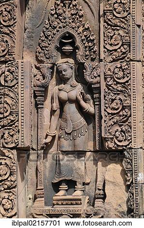 Stock Image - Apsara, temple, Banteay Srei, Angkor, Siem Reap, Cambodia, Southeast Asia, Asia. Fotosearch