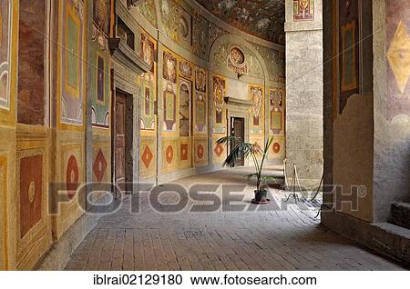 Stock Image - Arcade of the inner courtyard, palazzo in Fortezza, palace, Villa Farnese, Caprarola, Latium region, Italy, Europe. Fotosearch