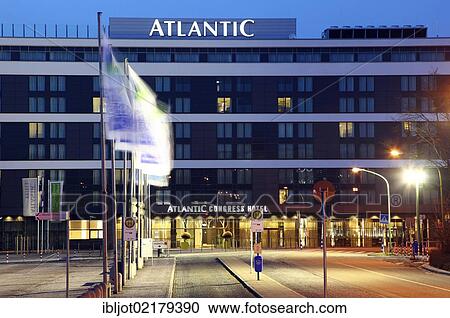 Stock Image - Atlantic Congress Hotel, directly beside the Messe Essen Exhibition Centre and Grupa Hall, Essen, North Rhine-Westphalia, Germany, Europe. Fotosearch