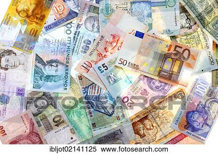 Stock Photography - Banknotes, different currencies from around the world, foreign exchange. Fotosearch