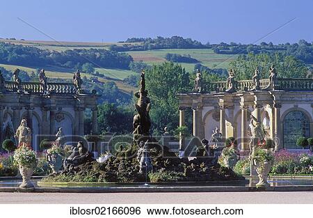 Stock Photograph - Baroque garden of Weikersheim Castle, Tauber Valley, Hohenlohe, Baden-Wuerttemberg, Germany, Europe. Fotosearch