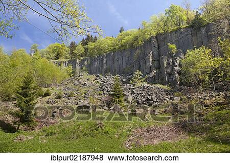 Stock Photo - Basalt columns on Poehlberg mountain, 832m, Annaberg-Buchholz, Ore Mountains, Saxony, Germany, Europe. Fotosearch
