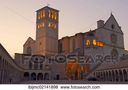 Basilica di San Francesco, Basilica of Saint Francis, at dusk, UNESCO World Heritage site, Assisi, Perugia province, Umbria, Italy, Europe View Large Photo Image Stock Photo - Basilica di San Francesco, Basilica of Saint Francis, at dusk, UNESCO World Heritage site, Assisi, Perugia province, Umbria, Italy, Europe. Fotosearch