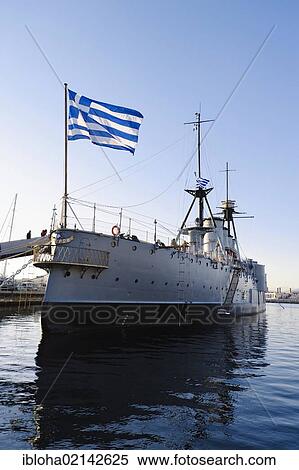 Stock Photography - Battleship, Georgios Averoff in Trokadero Marina Ship Museum in Paleo Faliro, Athens, Greece, Europe. Fotosearch