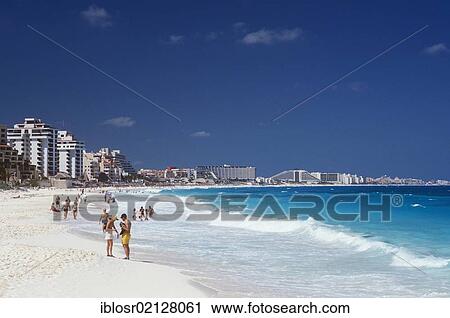 Stock Image - Beach, Playa Delfines, Cancun, Caribbean, Quintana Roo, Yucatan Peninsula, Mexico, North America. Fotosearch