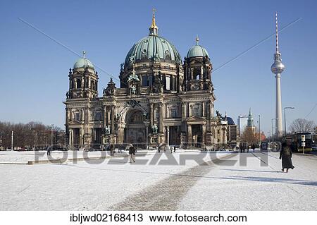 Berliner Dom, Berlin Cathedral, and Television Tower with snow, Berlin, Germany, Europe View Large Photo Image Stock Image - Berliner Dom, Berlin Cathedral, and Television Tower with snow, Berlin, Germany, Europe. Fotosearch