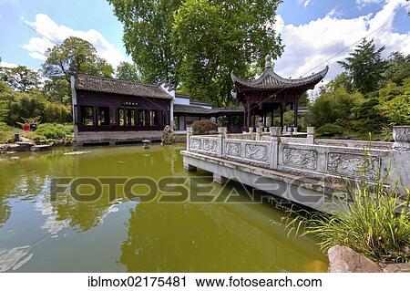 Stock Image - Bethmann Park, Chinese Garden, Frankfurt am Main, Hesse, Germany, Europe. Fotosearch