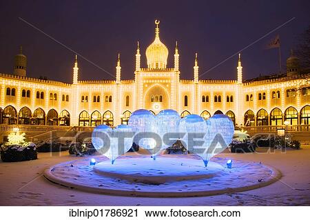 Blue Christmas hearts in front of restaurant Nimb in Tivoli, Copenhagen, Denmark, Europe View Large Photo Image Stock Image - Blue Christmas hearts in front of restaurant Nimb in Tivoli, Copenhagen, Denmark, Europe. Fotosearch