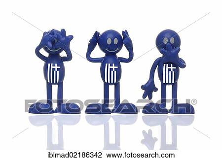 Blue figures with Greek flags, hearing nothing, seeing nothing, saying nothing, blind, deaf, silent, symbolic image for Europe and the euro crisis View Large Photo Image Stock Image - Blue figures with Greek flags, hearing nothing, seeing nothing, saying nothing, blind, deaf, silent, symbolic image for Europe and the euro crisis. Fotosearch