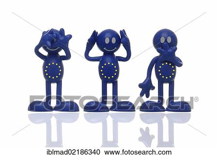 Blue figures with stars of Europe, European flags, hearing nothing, seeing nothing, saying nothing, blind, deaf, silent, symbolic image for Europe and the euro crisis View Large Photo Image Stock Image - Blue figures with stars of Europe, European flags, hearing nothing, seeing nothing, saying nothing, blind, deaf, silent, symbolic image for Europe and the euro crisis. Fotosearch