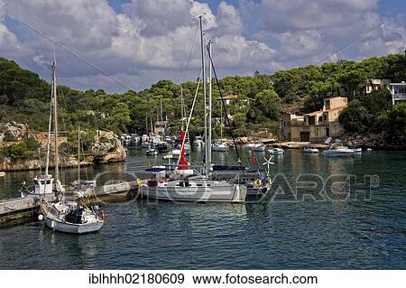 Stock Photo - Boats, Cala Figuera, southeast coast, Majorca, Balearic Islands, Spain, Europe. Fotosearch