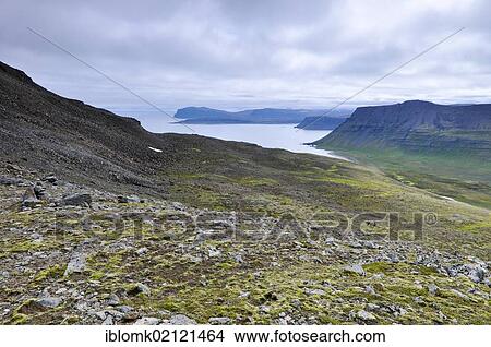 Picture - Bolungavík or Bolungarvik bay, east coast of Hornstrandir, Westfjords, Iceland, Europe. Fotosearch
