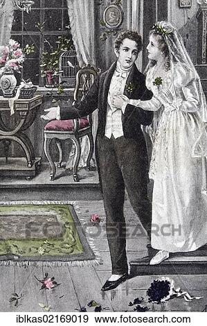 Bride and groom entering their apartment, historical postcard, circa 1900, kitsch View Large Photo Image Stock Photo - Bride and groom entering their apartment, historical postcard, circa 1900, kitsch. Fotosearch