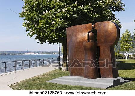 Stock Image - Bronze sculpture Hommage an Brigantium or tribute to Brigantium by Herbert Albrecht, 2010, promenade on Lake Constance, Bregenz, Vorarlberg, Austria, Europe, PublicGround, Europe. Fotosearch