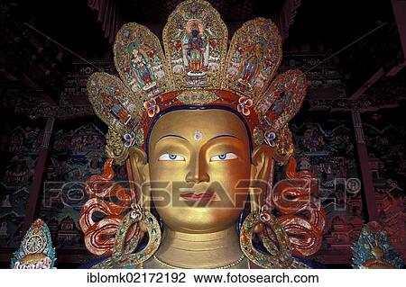 Stock Image - Buddha statue, Tikse Monastery, Ladakh, Himalayas, Jammu and Kashmir, North India, India, Asia. Fotosearch